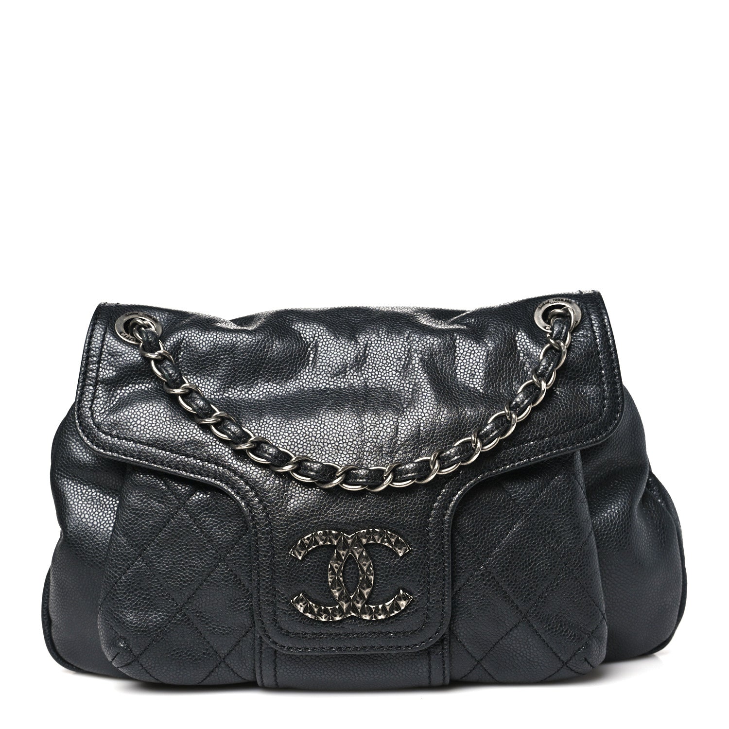 Chanel Glazed Caviar Coco Rider Flap Shoulder Bag Black 1 of 9
