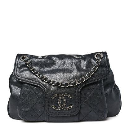 Chanel Glazed Caviar Coco Rider Flap Shoulder Bag Black 1 of 9