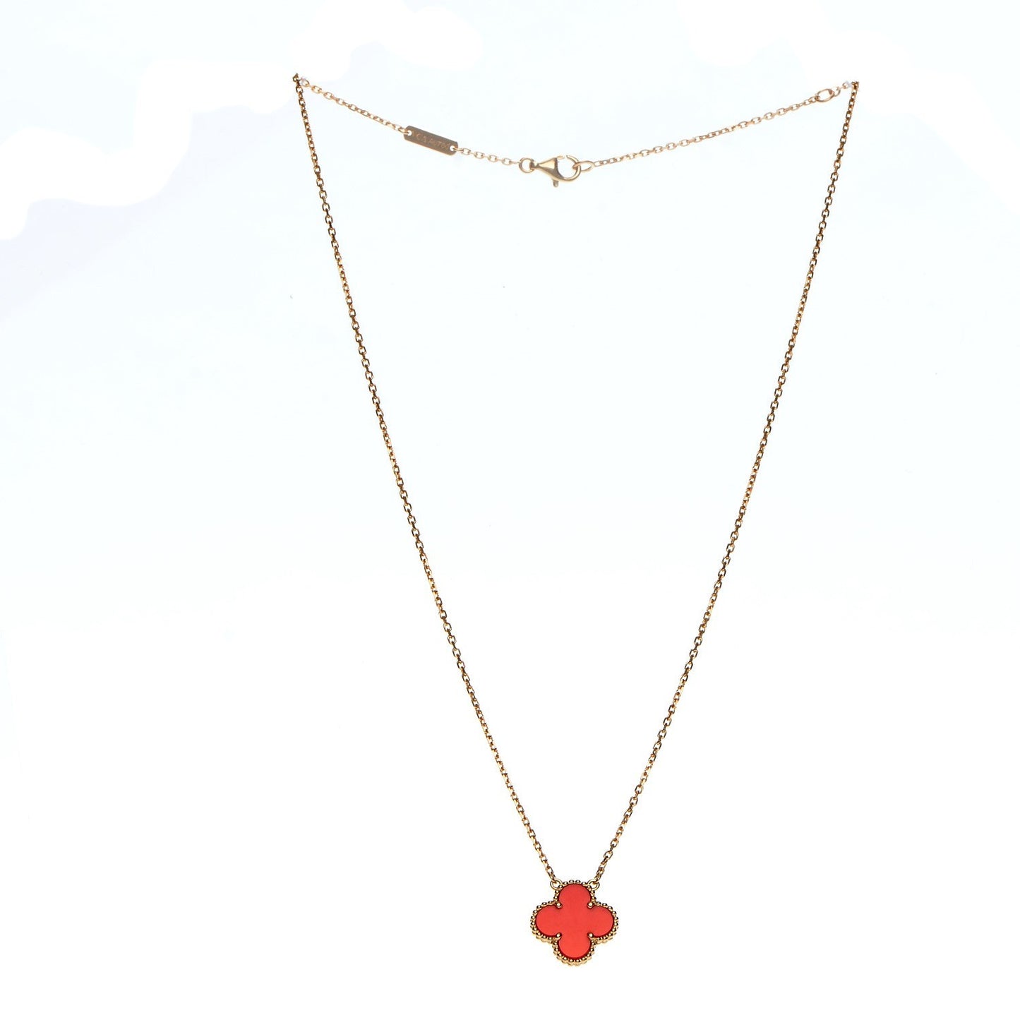 18K Yellow Gold Carnelian Vintage Alhambra Pendant Necklace