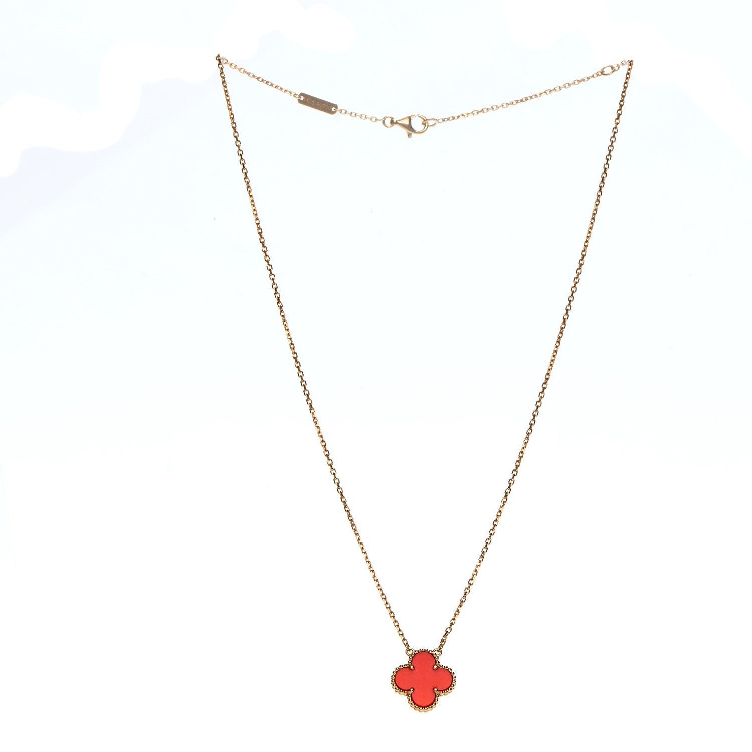 Van Cleef & Arpels 18K Yellow Gold Carnelian Vintage Alhambra Pendant Necklace 3 of 7