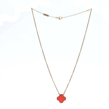 Van Cleef & Arpels 18K Yellow Gold Carnelian Vintage Alhambra Pendant Necklace 3 of 7