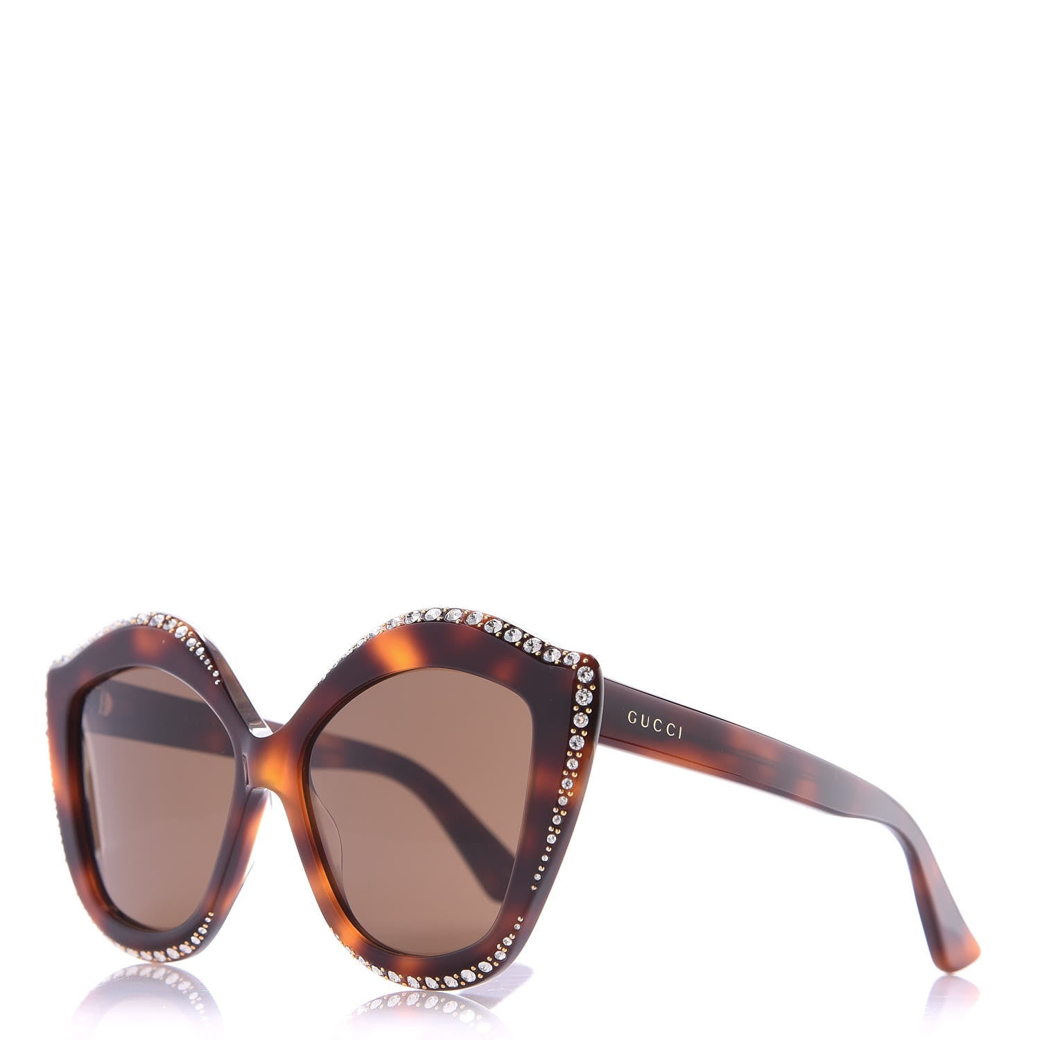 Gucci Crystal Cat Eye GG0118S Sunglasses Havana Brown 1 of 8