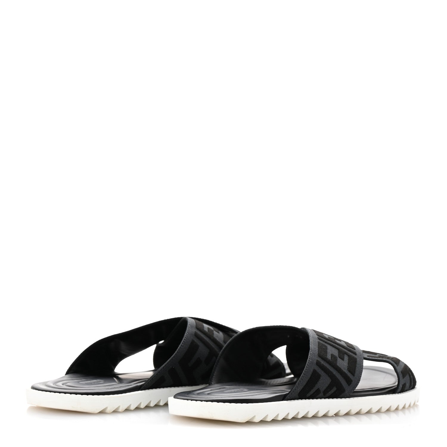 Fendi Fabric Rubber Macro FF Embroidered Mens Crisscross Slide Sandals 8 Asfalto Black 5 of 8