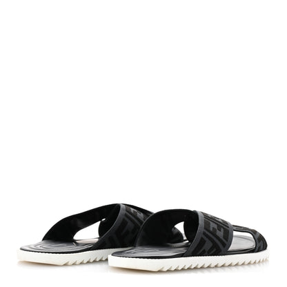 Fendi Fabric Rubber Macro FF Embroidered Mens Crisscross Slide Sandals 8 Asfalto Black 5 of 8
