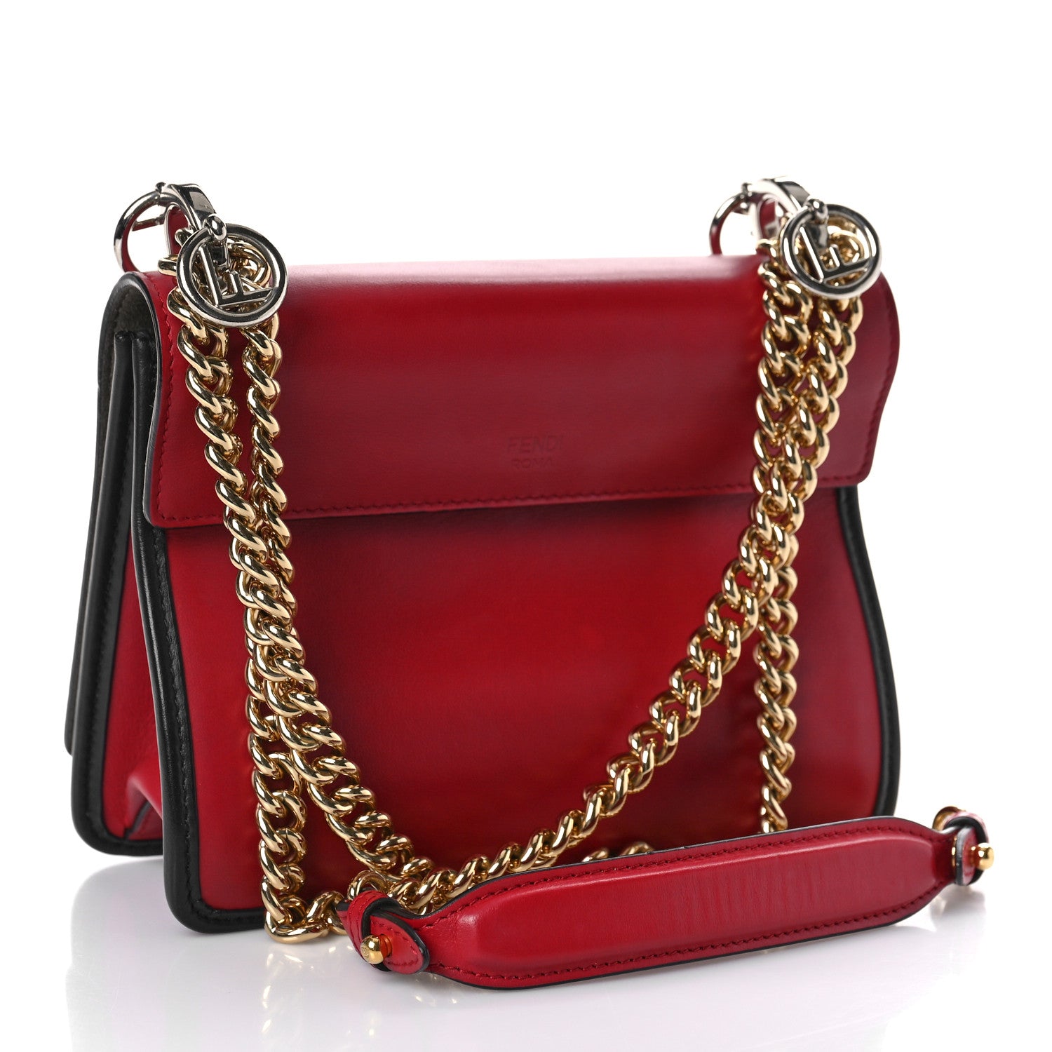 Fendi Vitello Century F is Fendi Bi-Color FF 1974 Embossed Small Kan I Shoulder Bag Fragola Maya Black 3 of 8