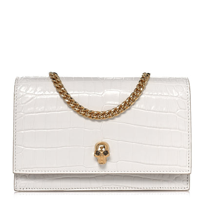Alexander McQueen Calfskin Crocodile Embossed Skull Mini Crossbody Bag White 1 of 12