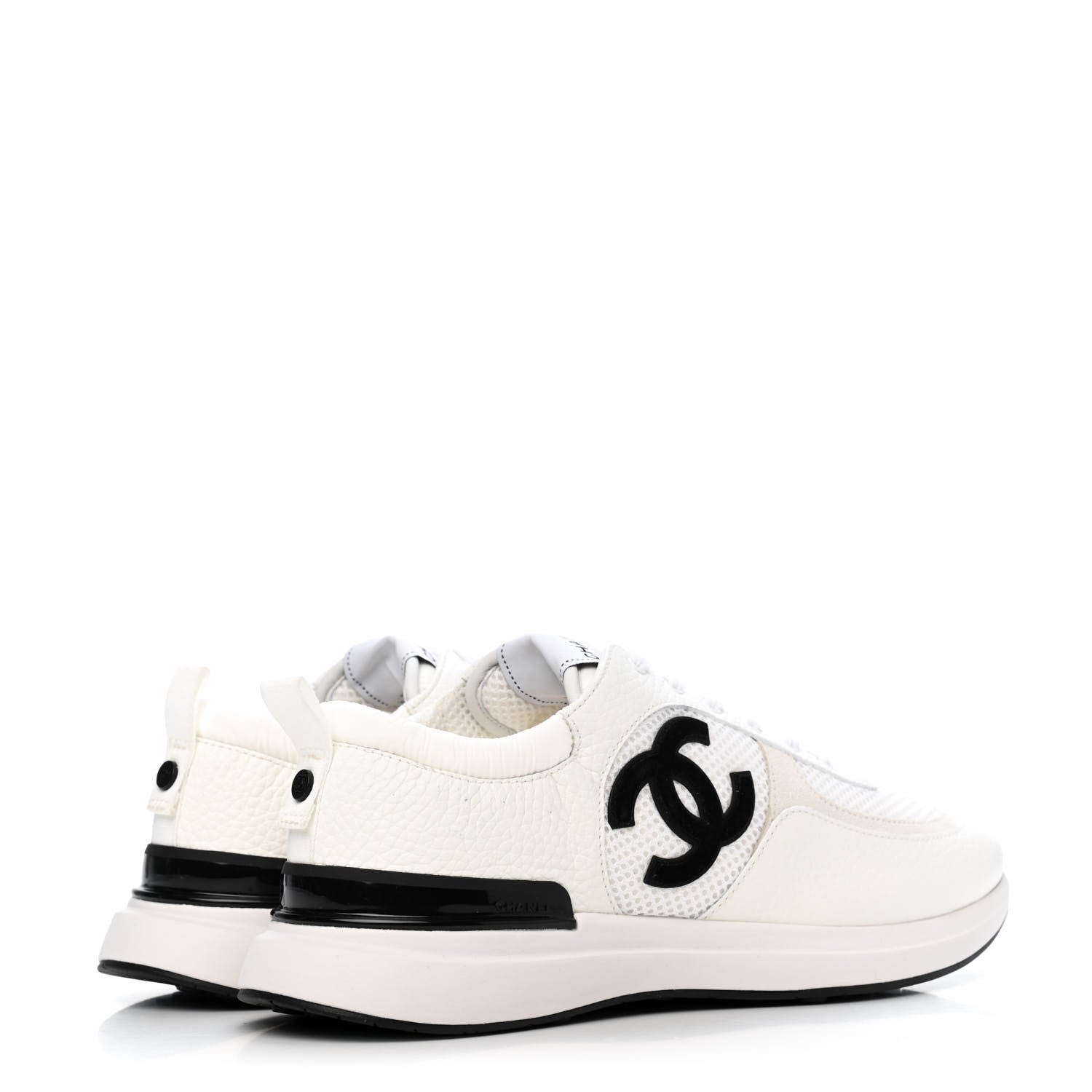 Chanel Calfskin Mesh Suede CC Sneakers 43 White Black 3 of 4