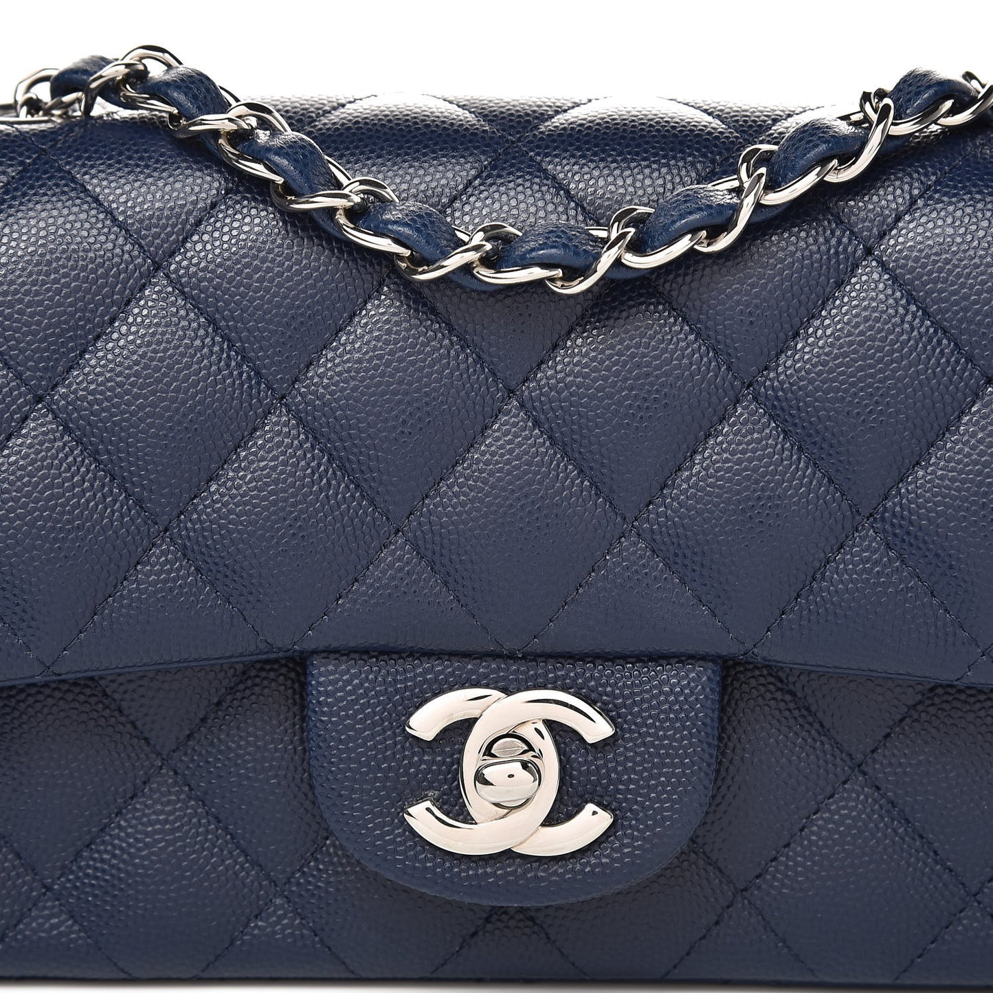 Caviar Quilted Mini Rectangular Flap Navy