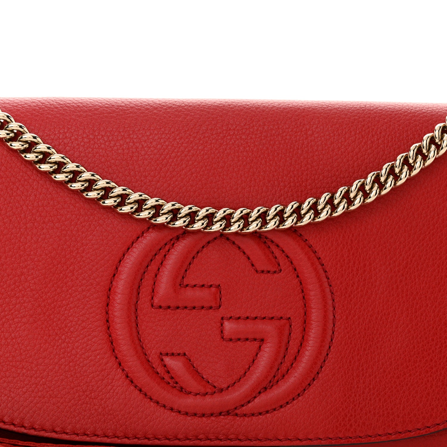 Gucci Pebbled Calfskin Medium Soho Flap Crossbody Vibrant Red 8 of 11