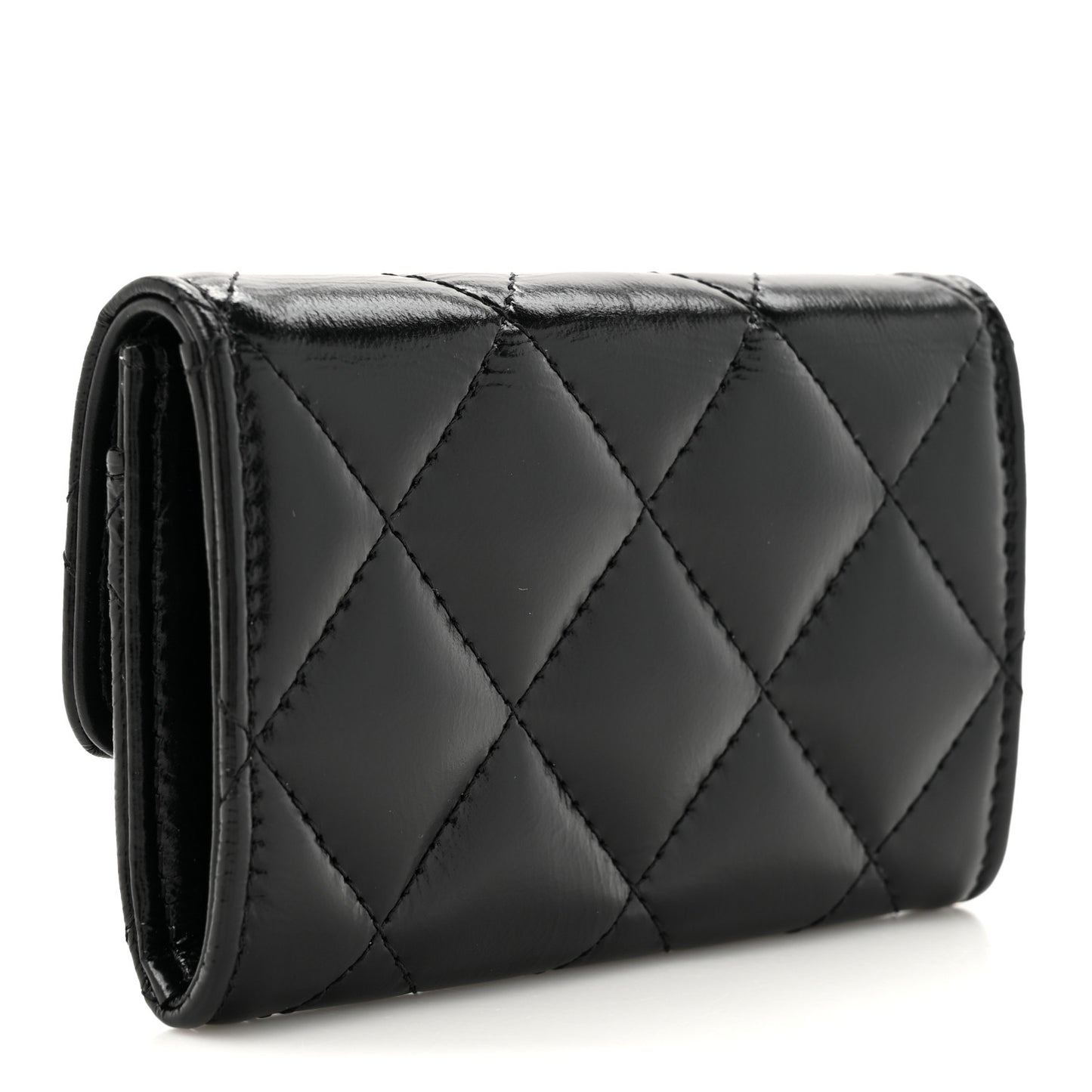 Shiny Lambskin Quilted Textured CC Card Holder Black