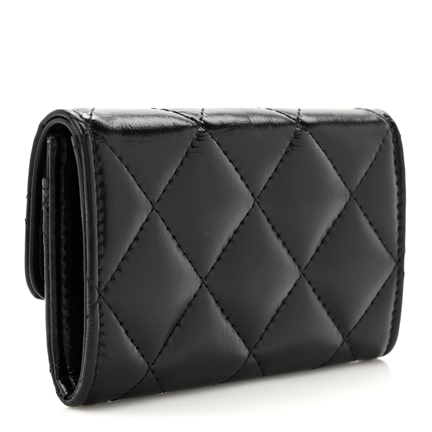 Chanel Shiny Lambskin Quilted Textured CC Card Holder Black 3 of 8
