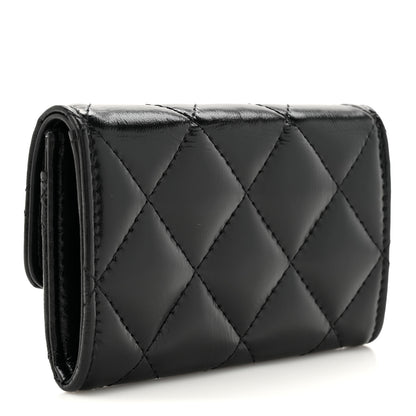 Chanel Shiny Lambskin Quilted Textured CC Card Holder Black 3 of 8