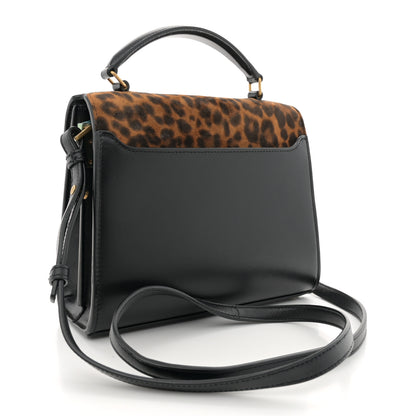Saint Laurent Suede Leopard Print Mini Classic Monogram Cassandra Top Handle Manto Naturale Black 3 of 11