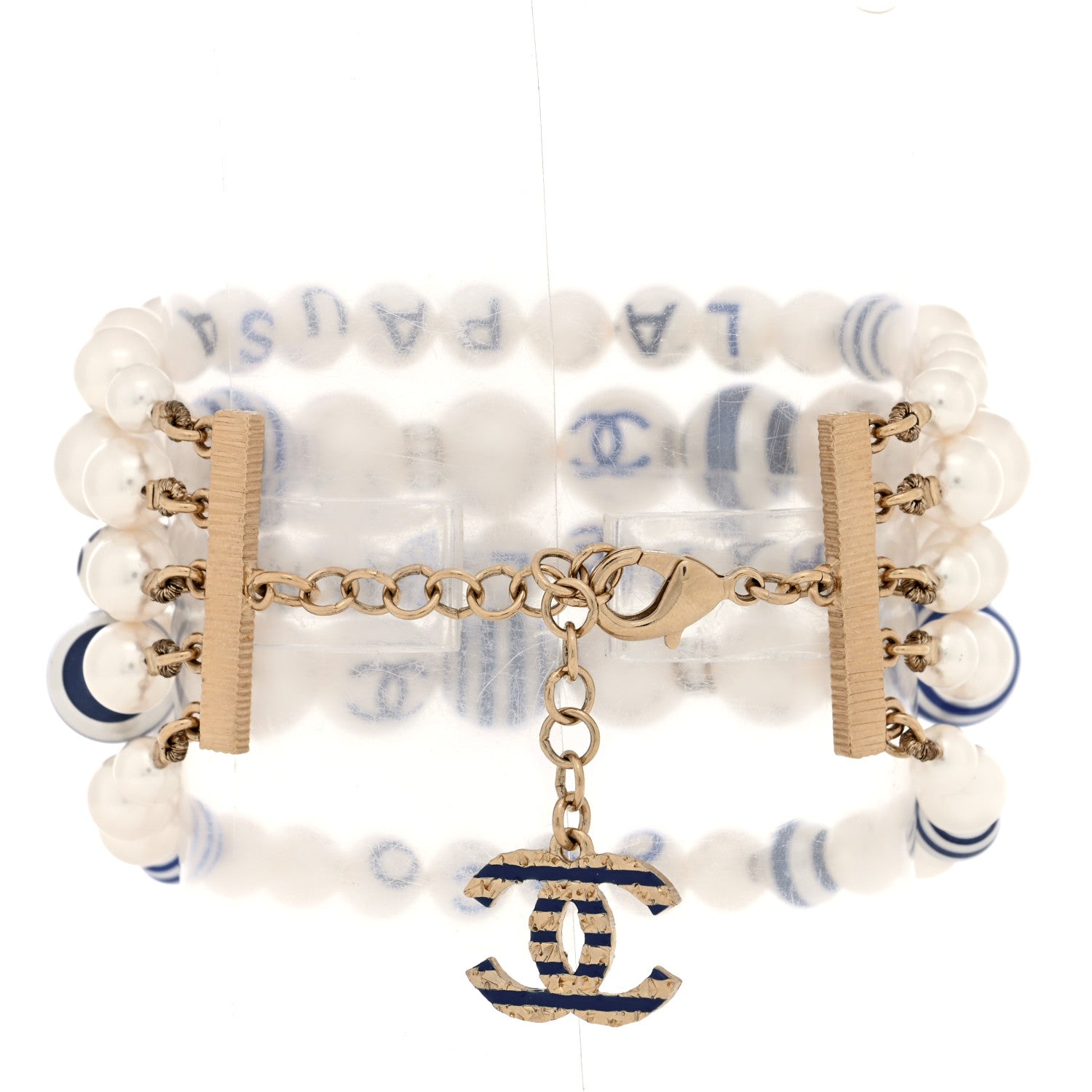 Chanel Resin Pearl Striped CC Multistrand Bracelet Blue 3 of 5