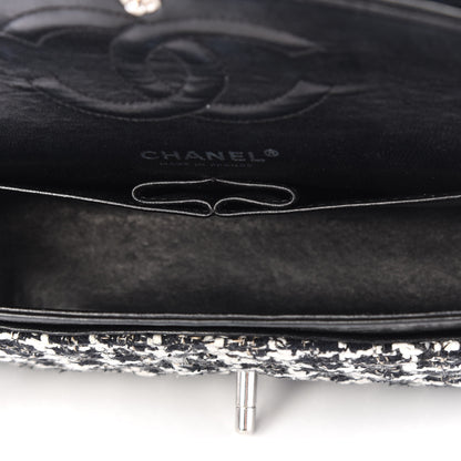 Chanel Tweed Quilted Medium Double Flap Black White 4 of 10