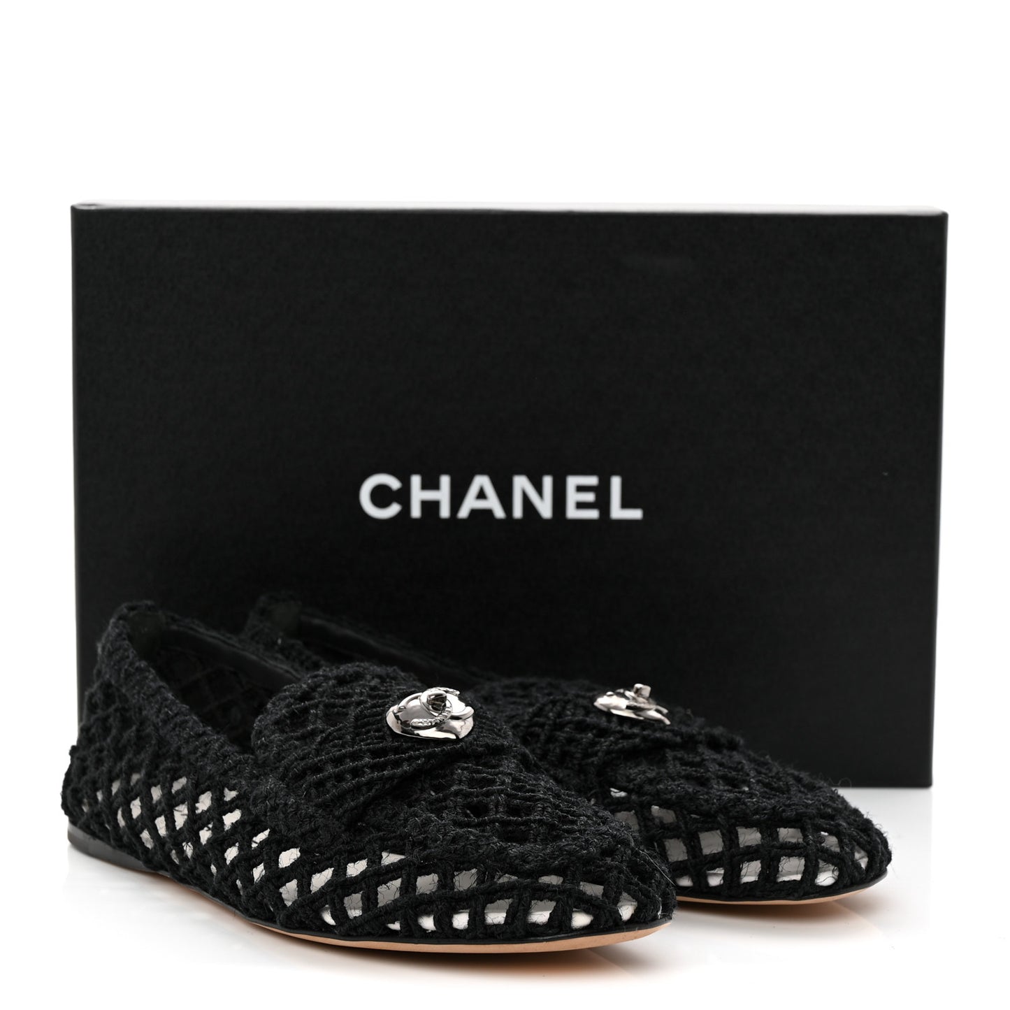 Cord Braided CC Mocassin Loafers 38.5 Black
