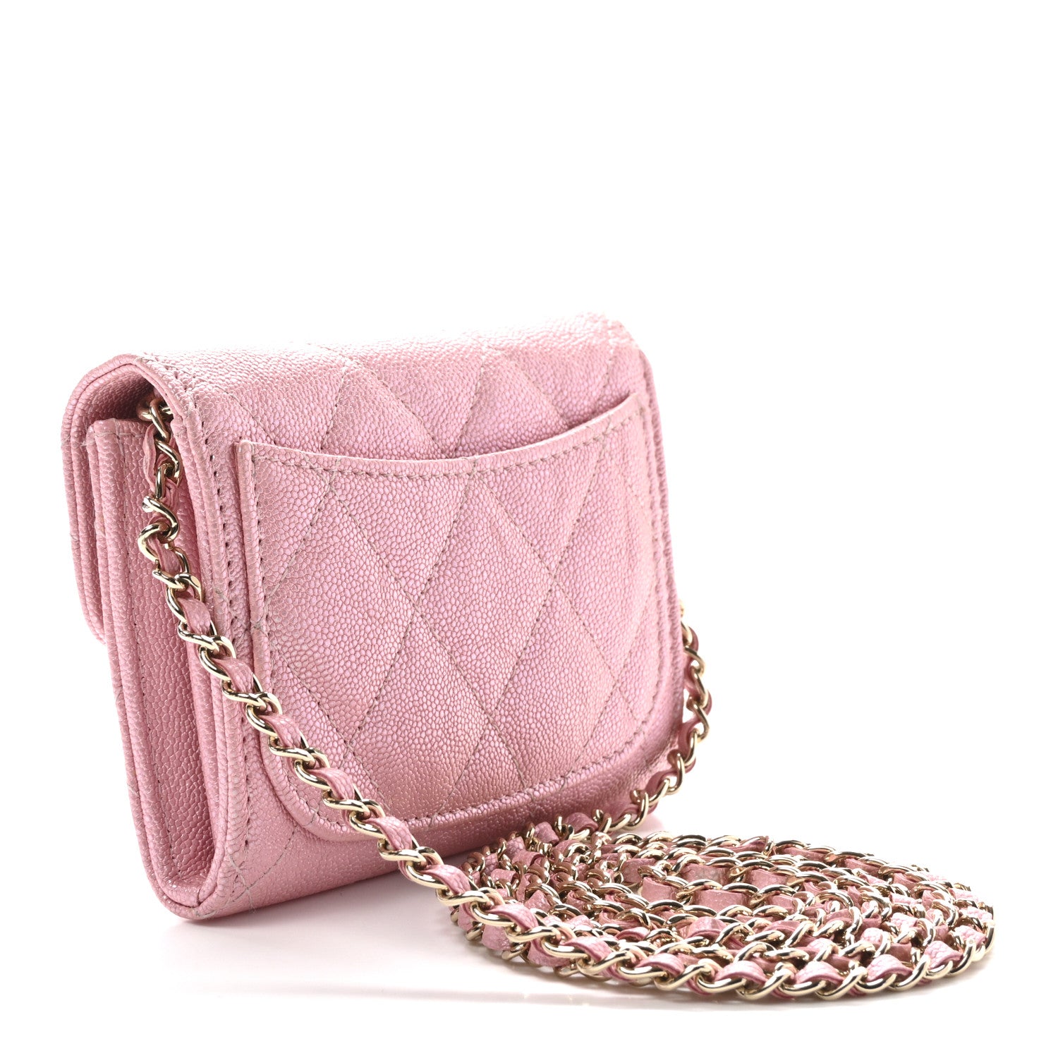 Chanel Iridescent Caviar Quilted Flap Card Holder On Chain Pink 3 of 11