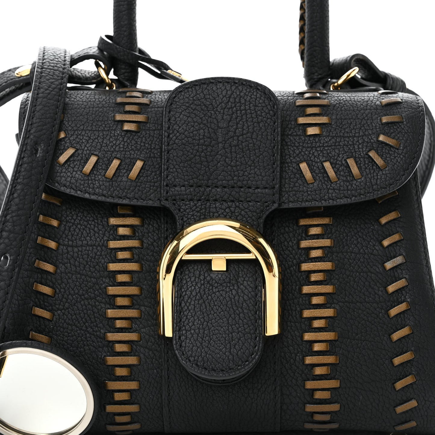 Crispy Calfskin Tribal Stitch Mini Brillant Satchel Black Bronze