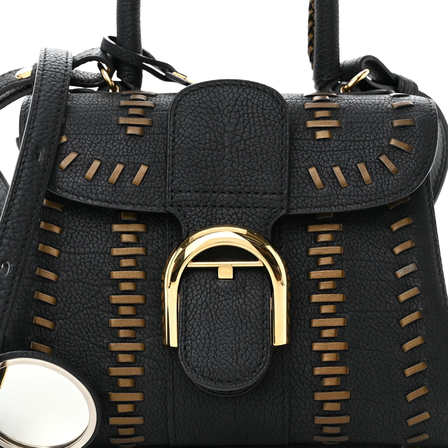 Delvaux Crispy Calfskin Tribal Stitch Mini Brillant Satchel Black Bronze 9 of 19