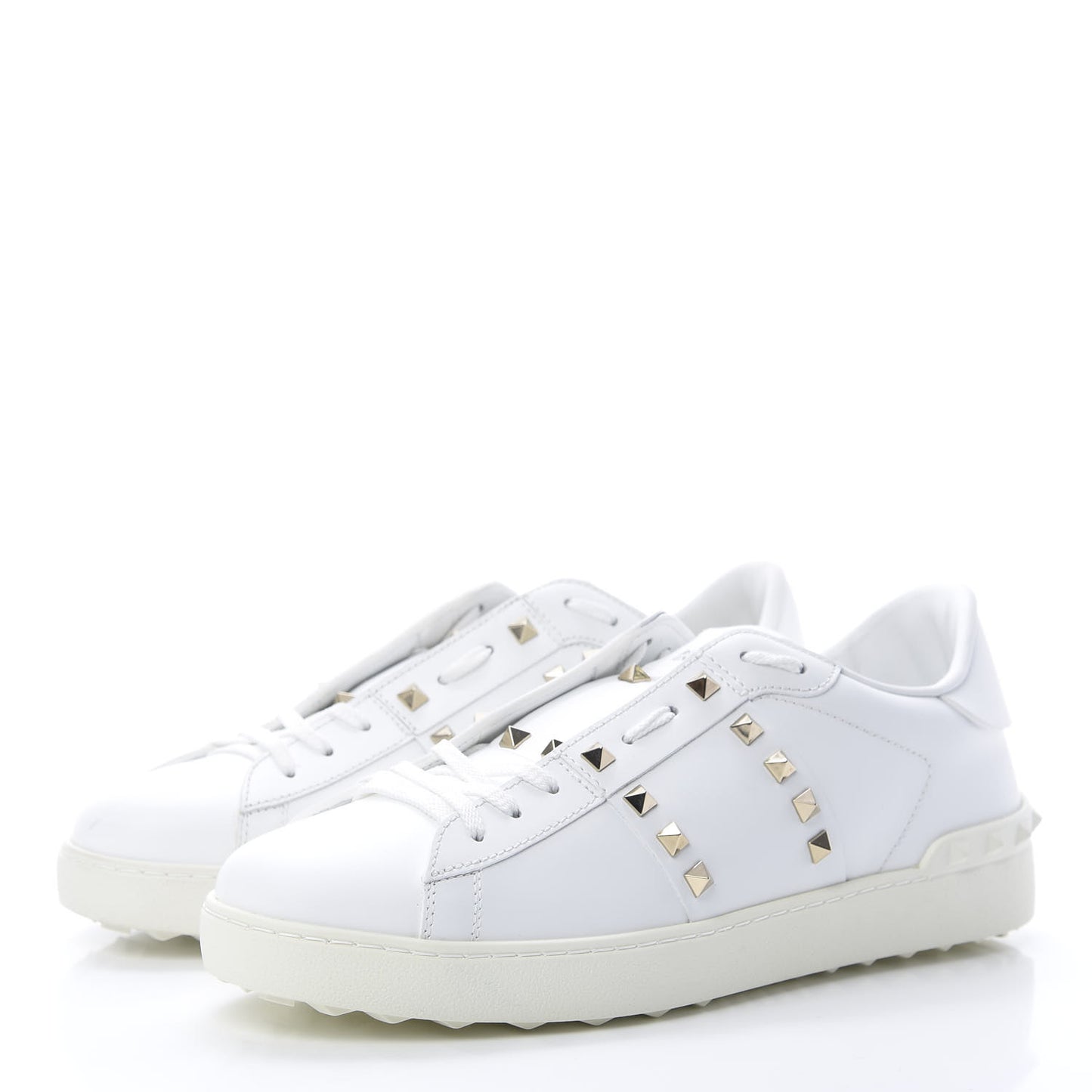 Calfskin Mens Rockstud Untitled Open Sneakers 43 White