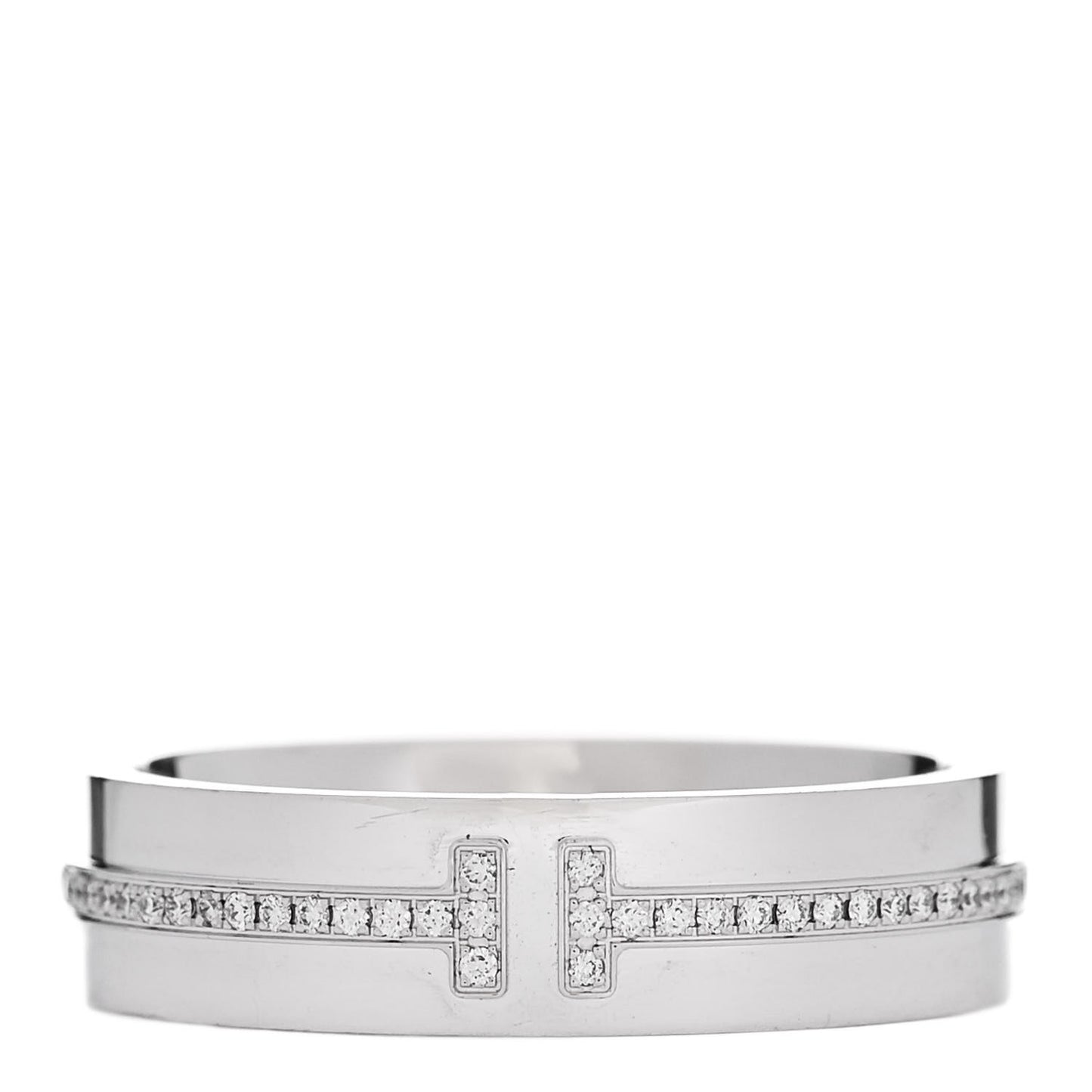18K White Gold Diamond Wide T Two Ring 60 9
