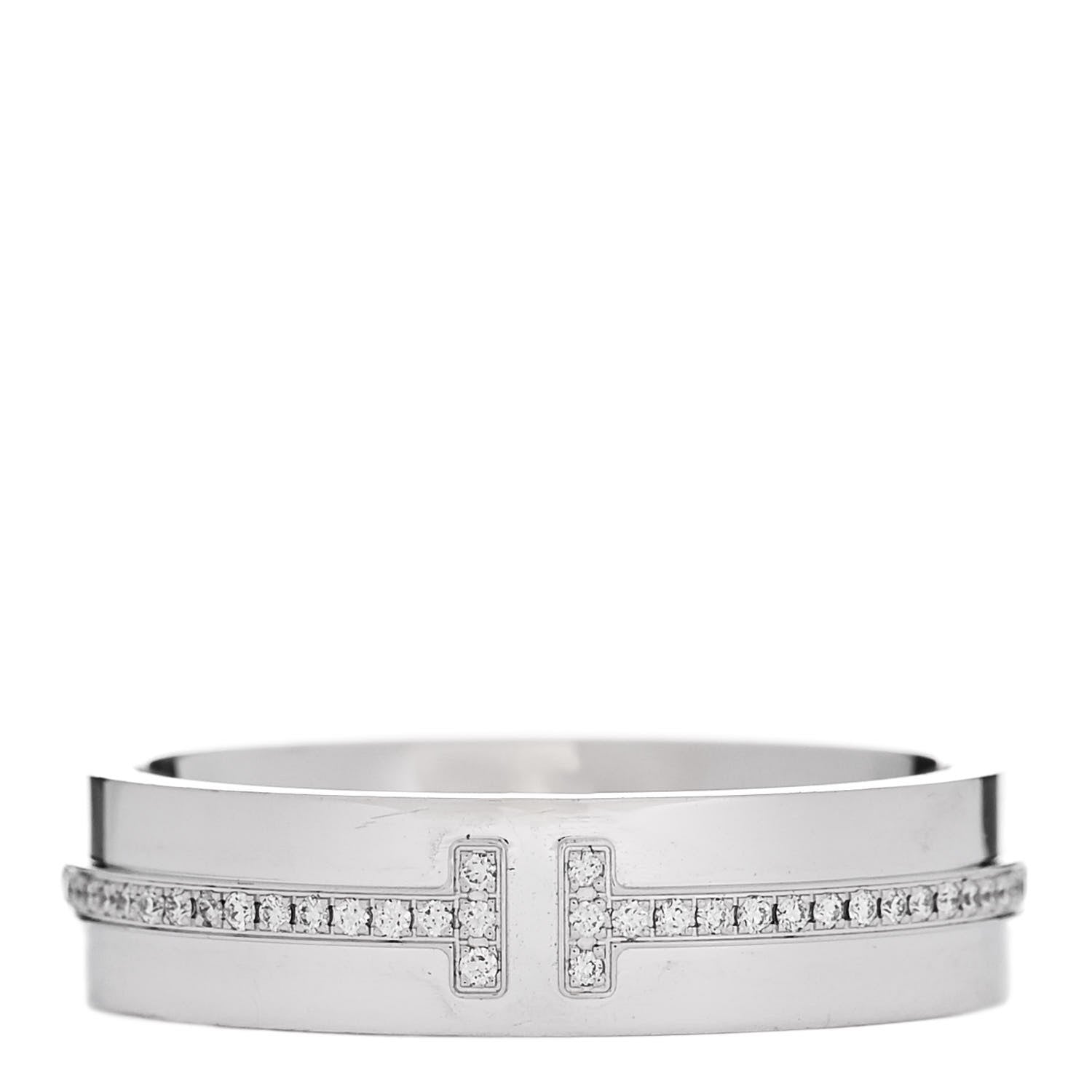 Tiffany 18K White Gold Diamond Wide T Two Ring 60 9 1 of 5