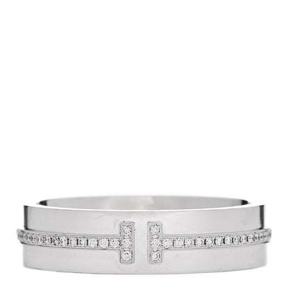 Tiffany 18K White Gold Diamond Wide T Two Ring 60 9 1 of 5