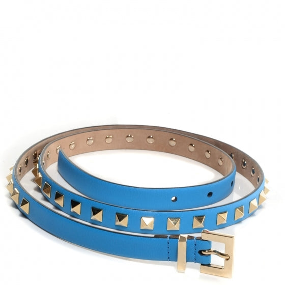 Valentino Garavani Leather Rockstud Belt Blue 90 36 1 of 5