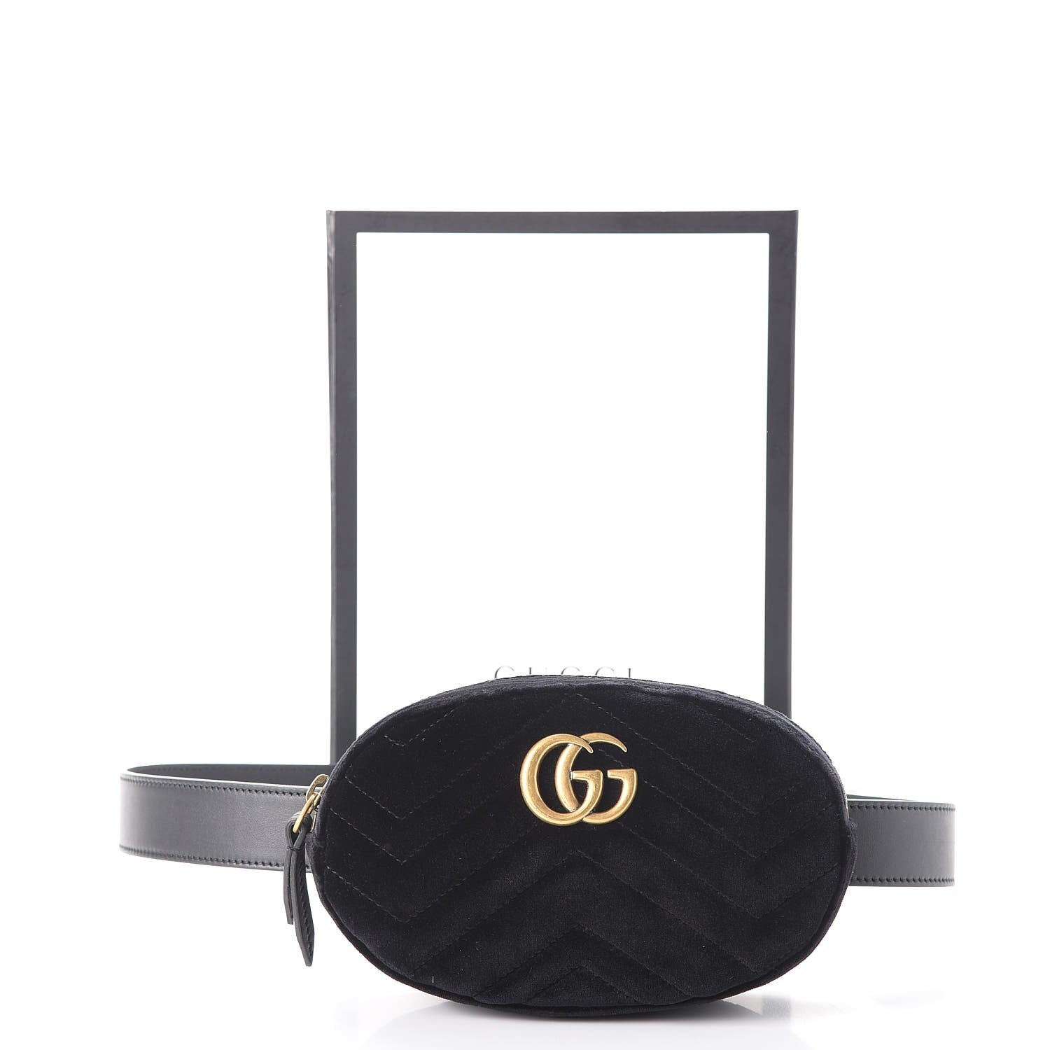Gucci Velvet Matelasse GG Marmont Belt Bag 85 34 Black 8 of 8