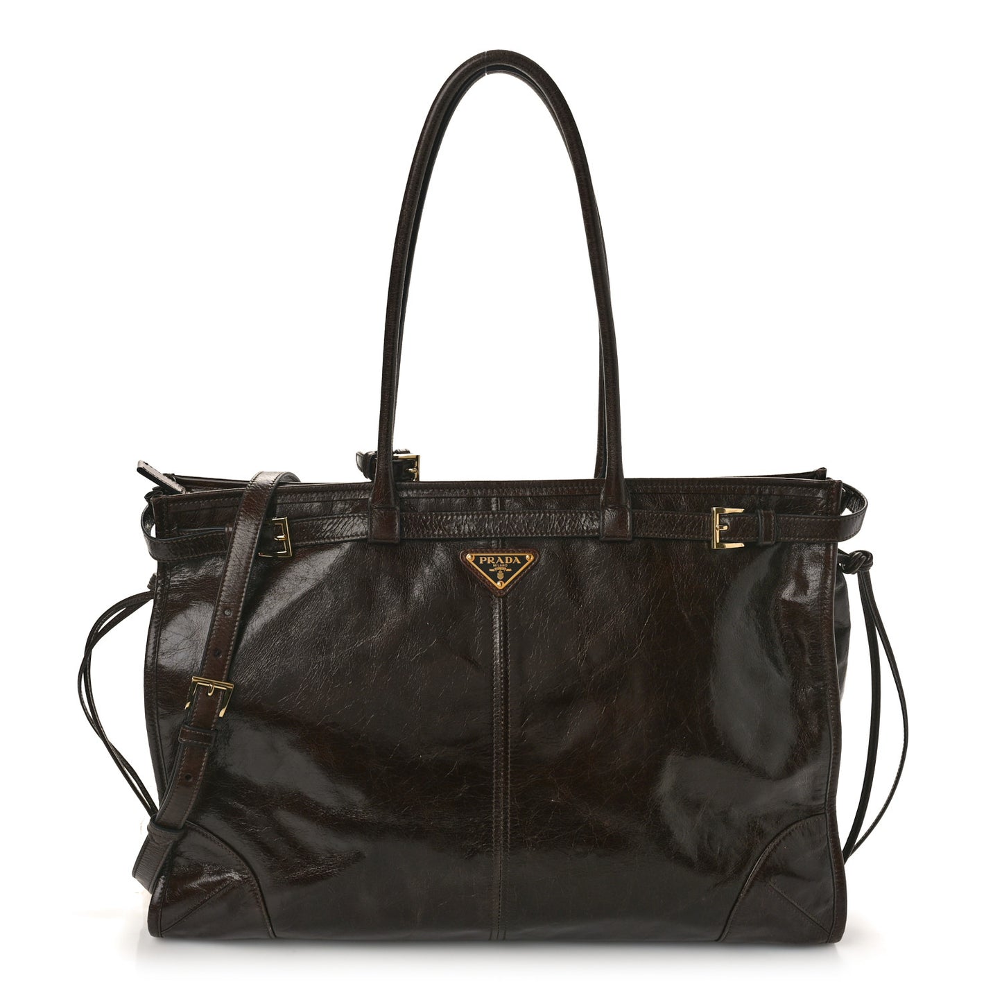Shiny Nappa Large Bonnie Shoulder Bag Dark Brown