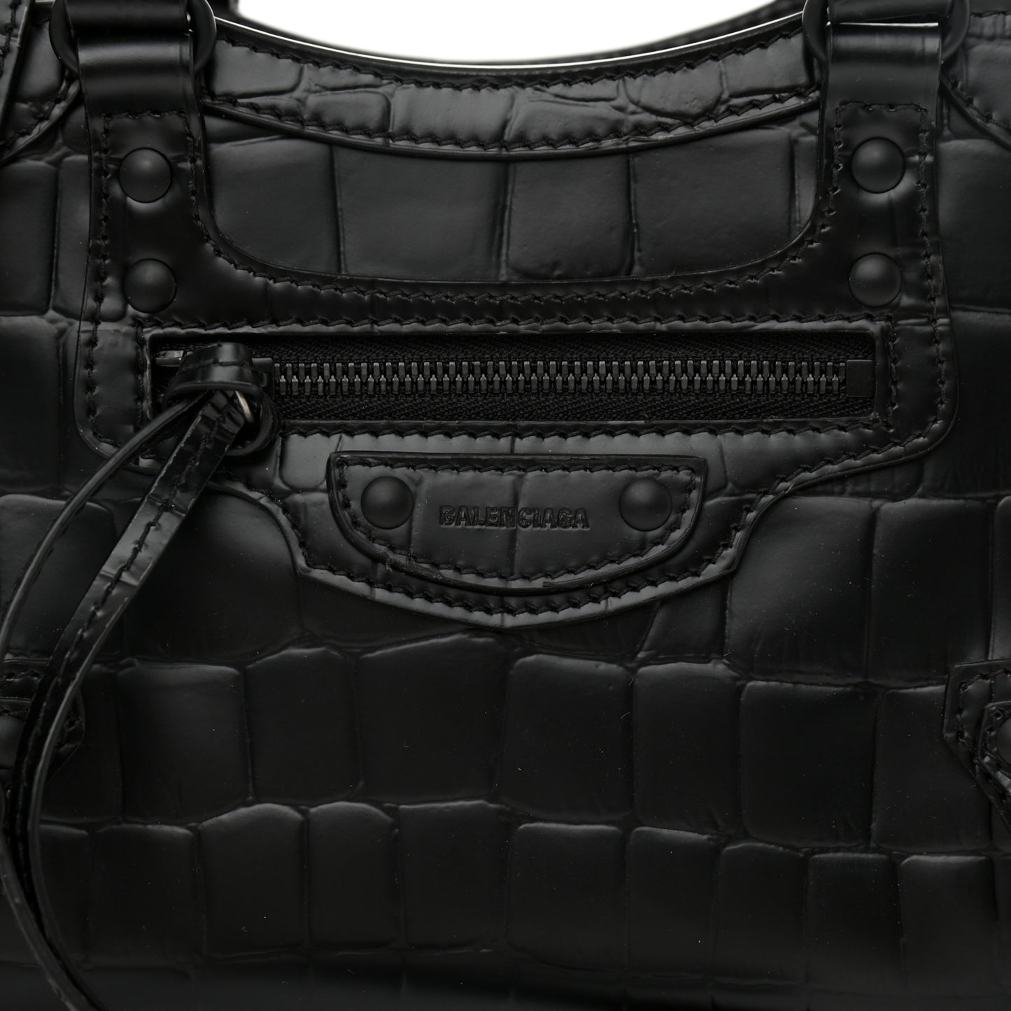 Semi Shiny Calfskin Crocodile Embossed Neo Classic Black Hardware Mini City Black