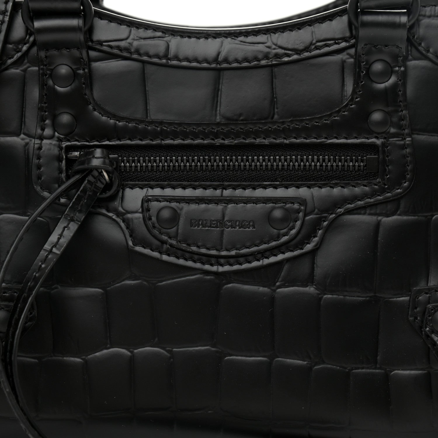 Balenciaga Semi Shiny Calfskin Crocodile Embossed Neo Classic Black Hardware Mini City Black 9 of 13
