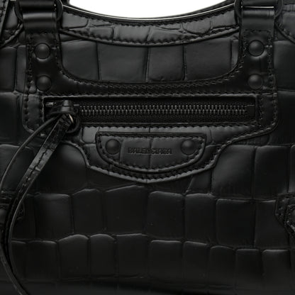 Balenciaga Semi Shiny Calfskin Crocodile Embossed Neo Classic Black Hardware Mini City Black 9 of 13