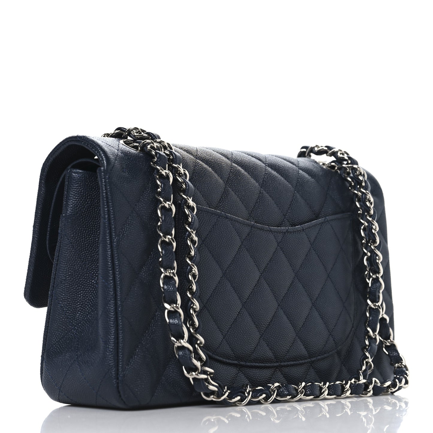 Caviar Quilted Medium Double Flap Navy