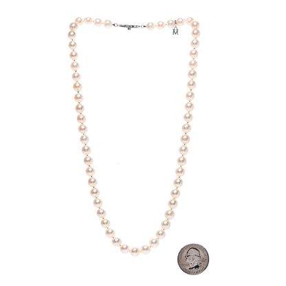 Mikimoto Sterling Silver 18K White Gold Diamond Akoya Pearl 7-8mm Strand Necklace Earring Set 2 of 7