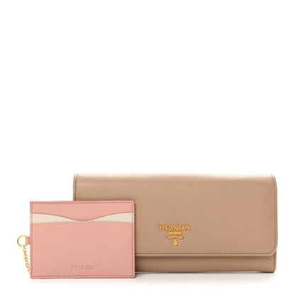 Prada Saffiano Bi-Color Metal Continental Flap Travel Wallet Cammeo Orchidea 3 of 8