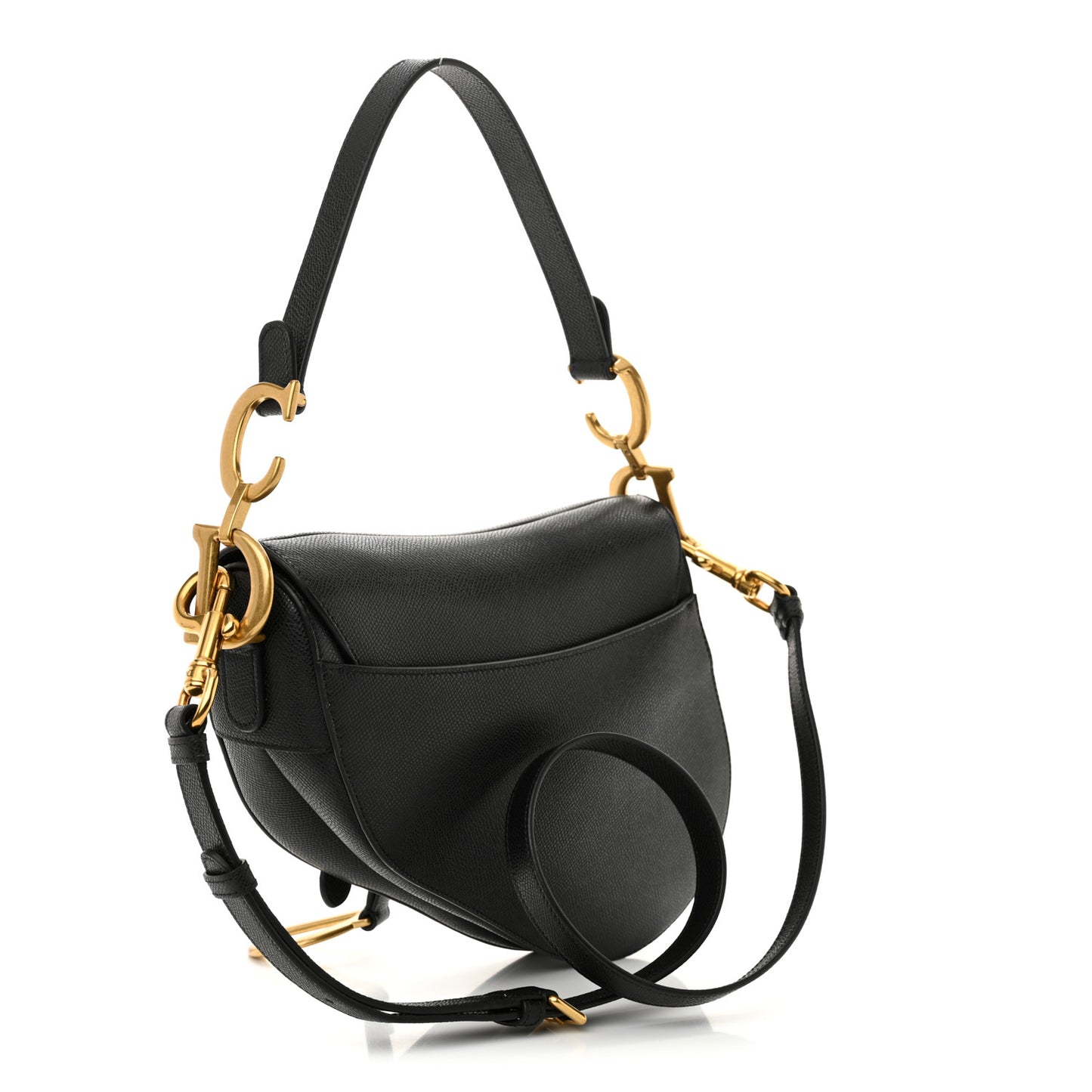 Grained Calfskin Saddle Bag With Strap Black