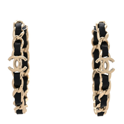 Chanel Lambskin CC Turnlock Chain Hoop Earrings Gold Black 1 of 4