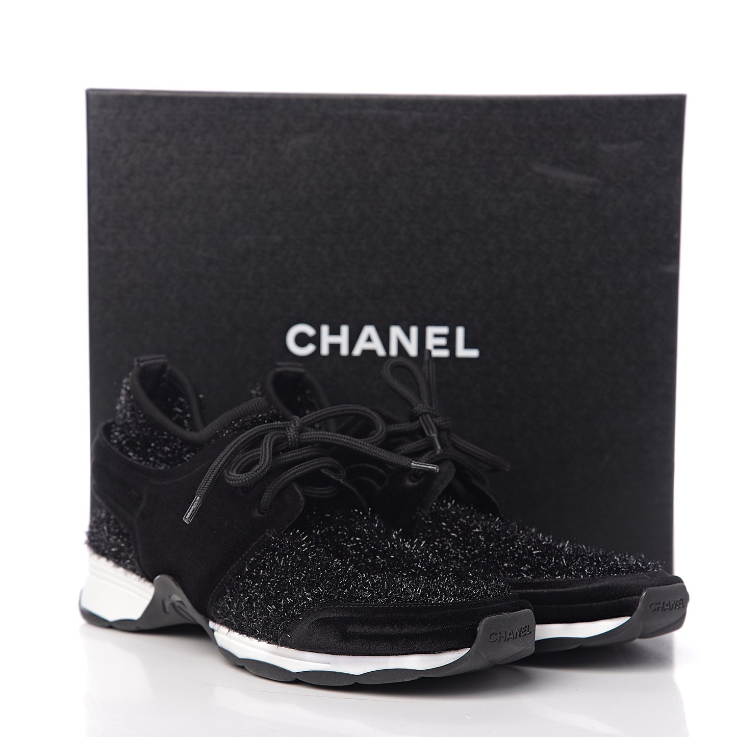 Stretched Fabric Velvet CC Womens Sneakers 40 Black