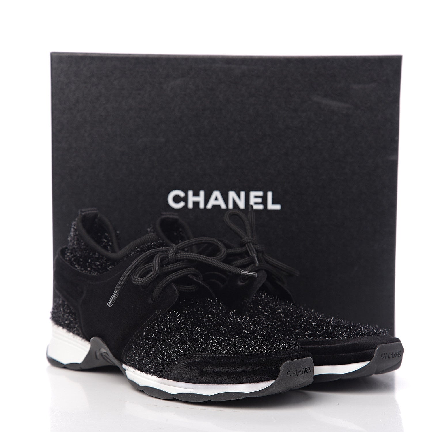 Chanel Stretched Fabric Velvet CC Womens Sneakers 40 Black 9 of 9
