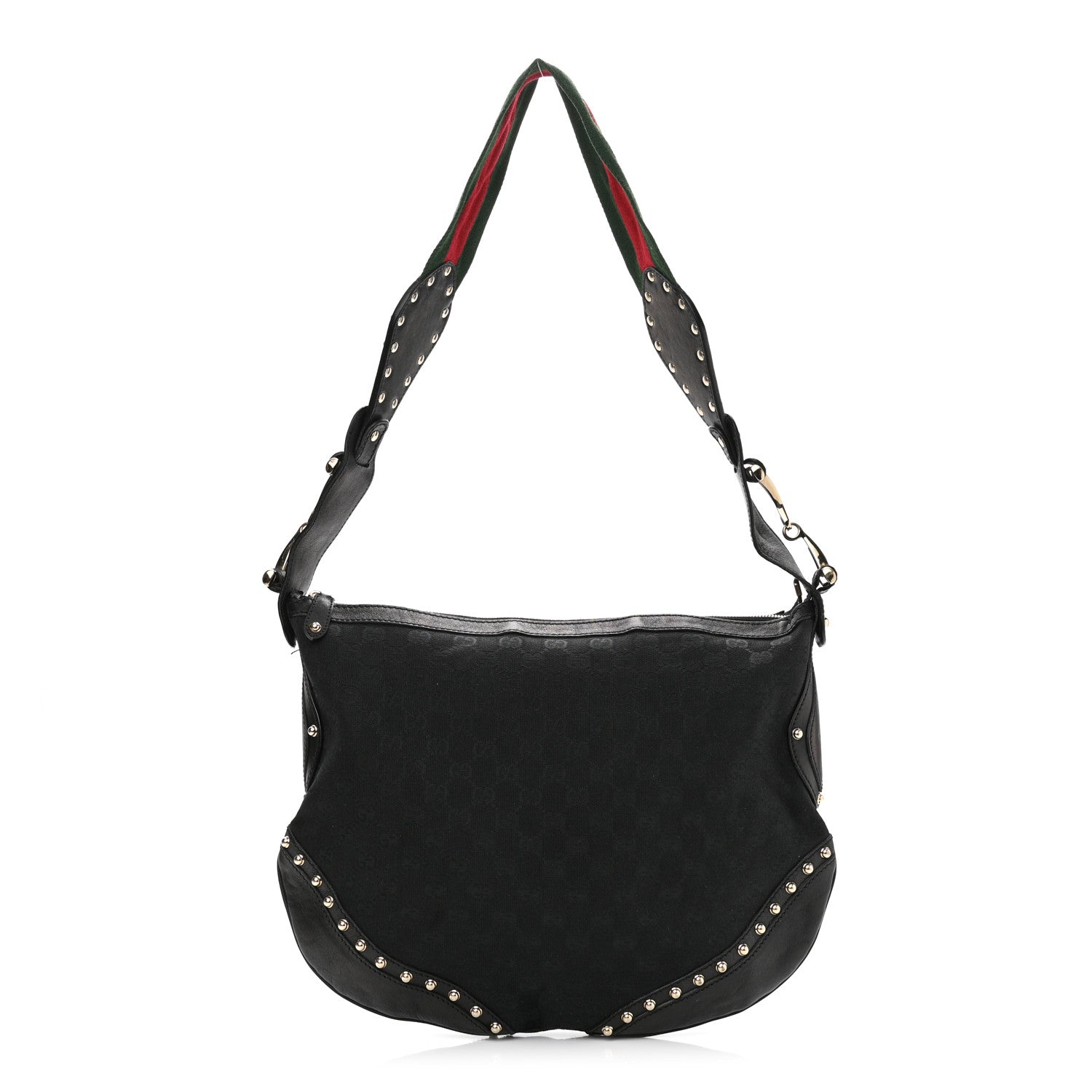 Gucci Monogram Pelham Studded Shoulder Bag Black 1 of 10