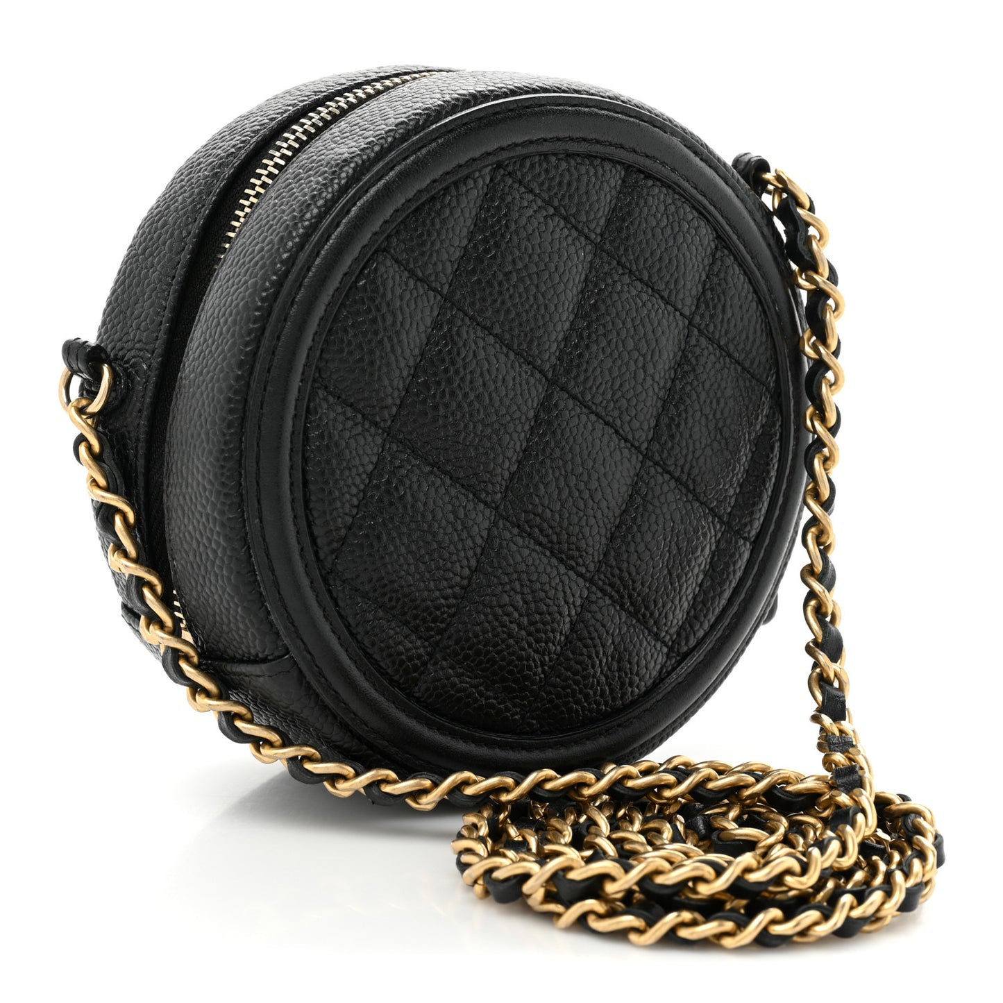 Caviar Quilted Round Filigree Crossbody Black