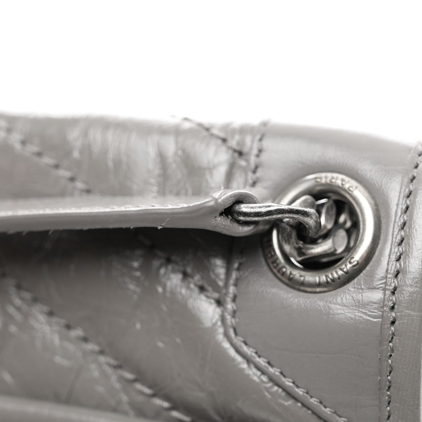 Crinkled Calfskin Matelasse Monogram Medium Niki Chain Satchel Fog