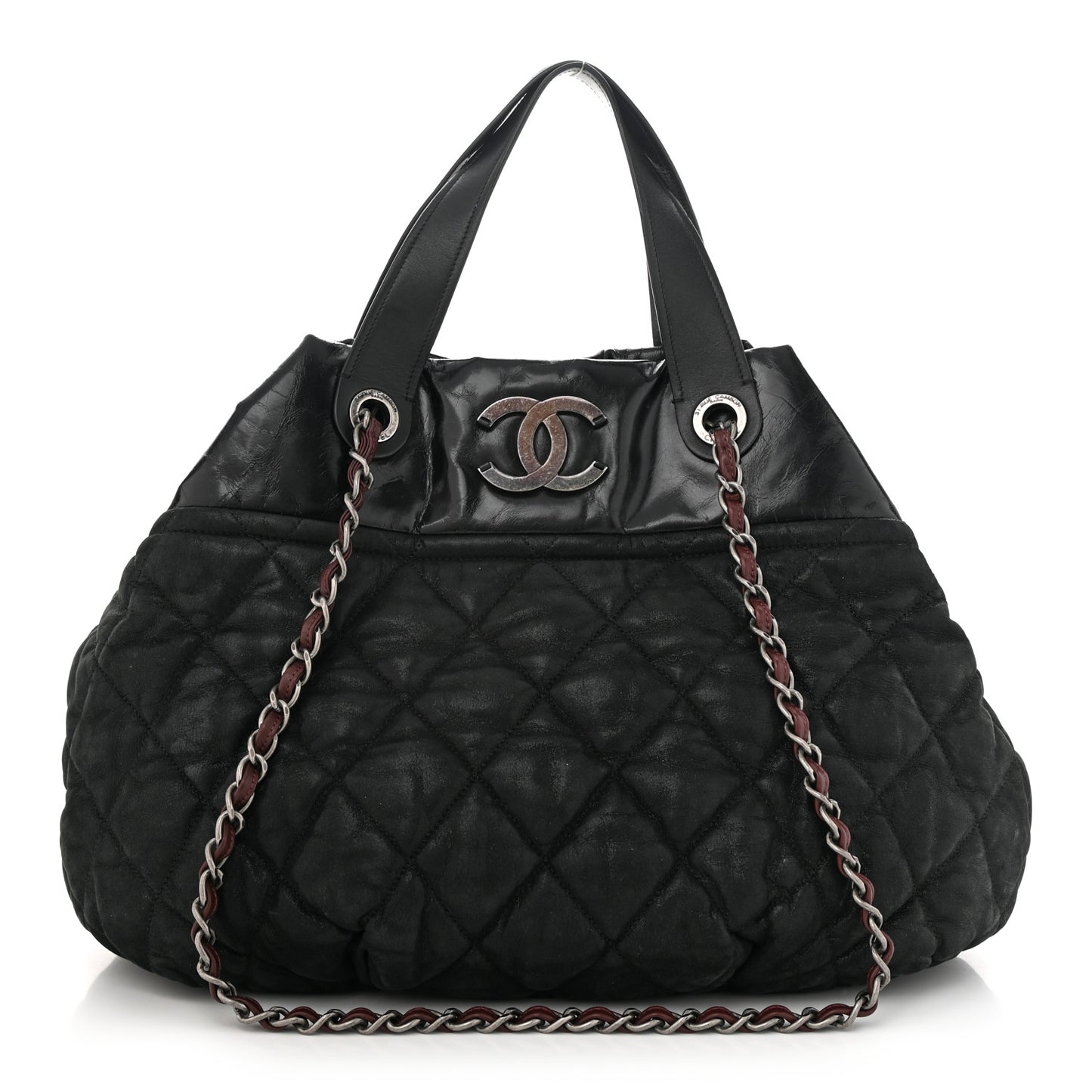 Iridescent Calfskin Quilted Large In The Mix Tote Black