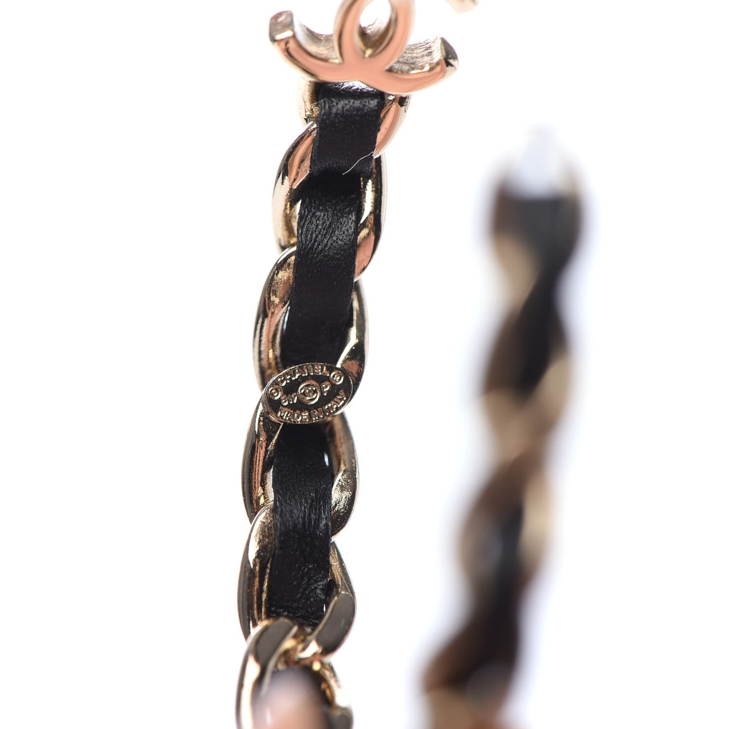 Lambskin CC Chain Hoop Earrings Gold Black