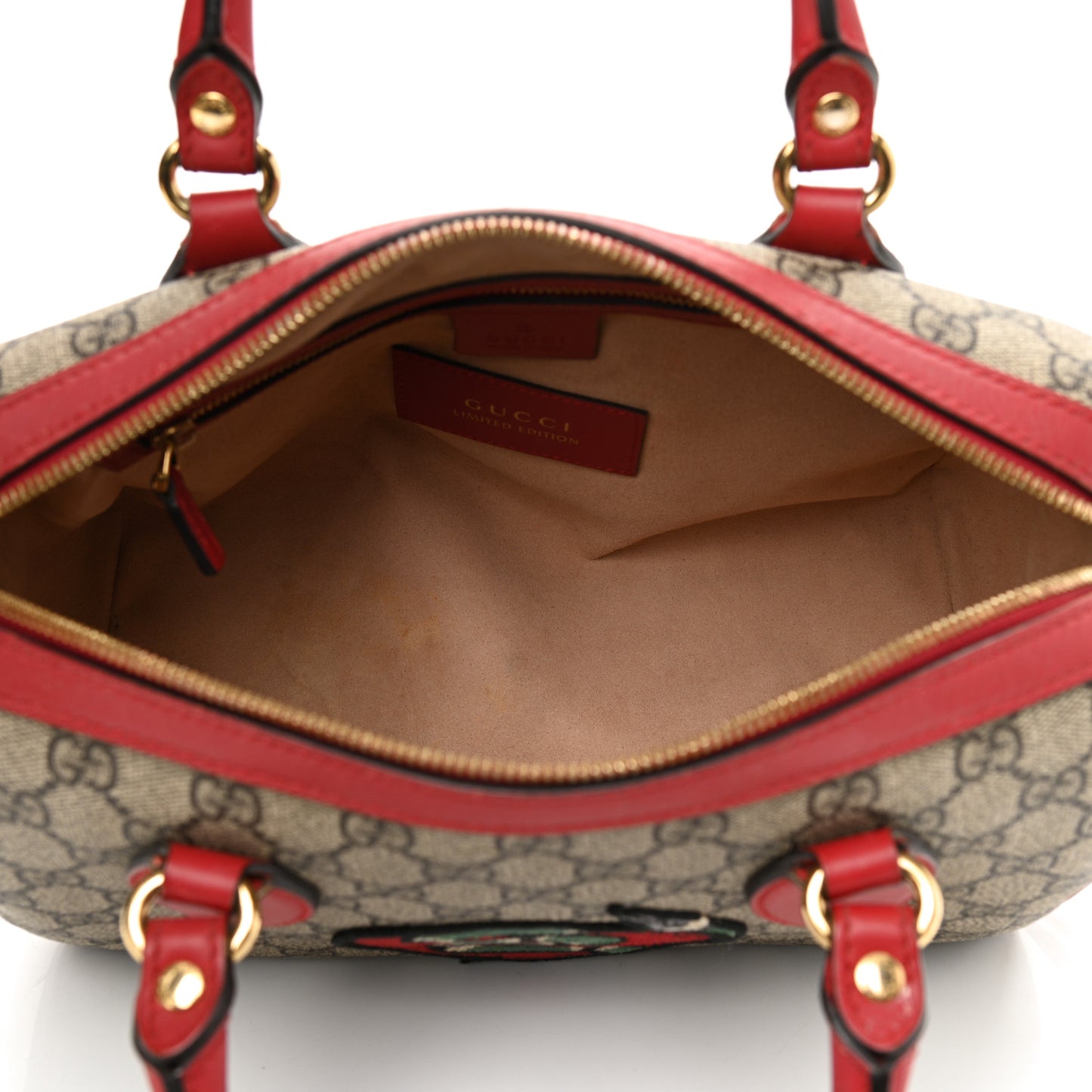 GG Supreme Monogram Kingsnake Heart Embroidered Small Boston Red