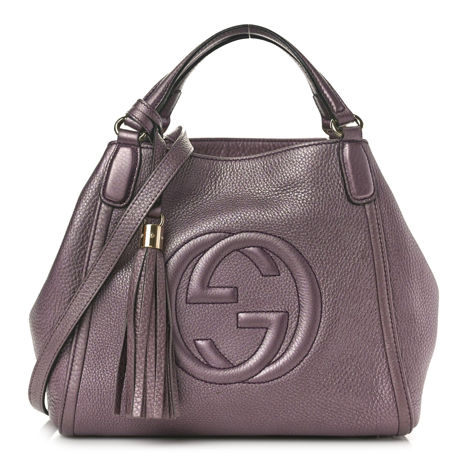 Gucci Metallic Pebbled Calfskin Small Soho Shoulder Bag Purple 1 of 10
