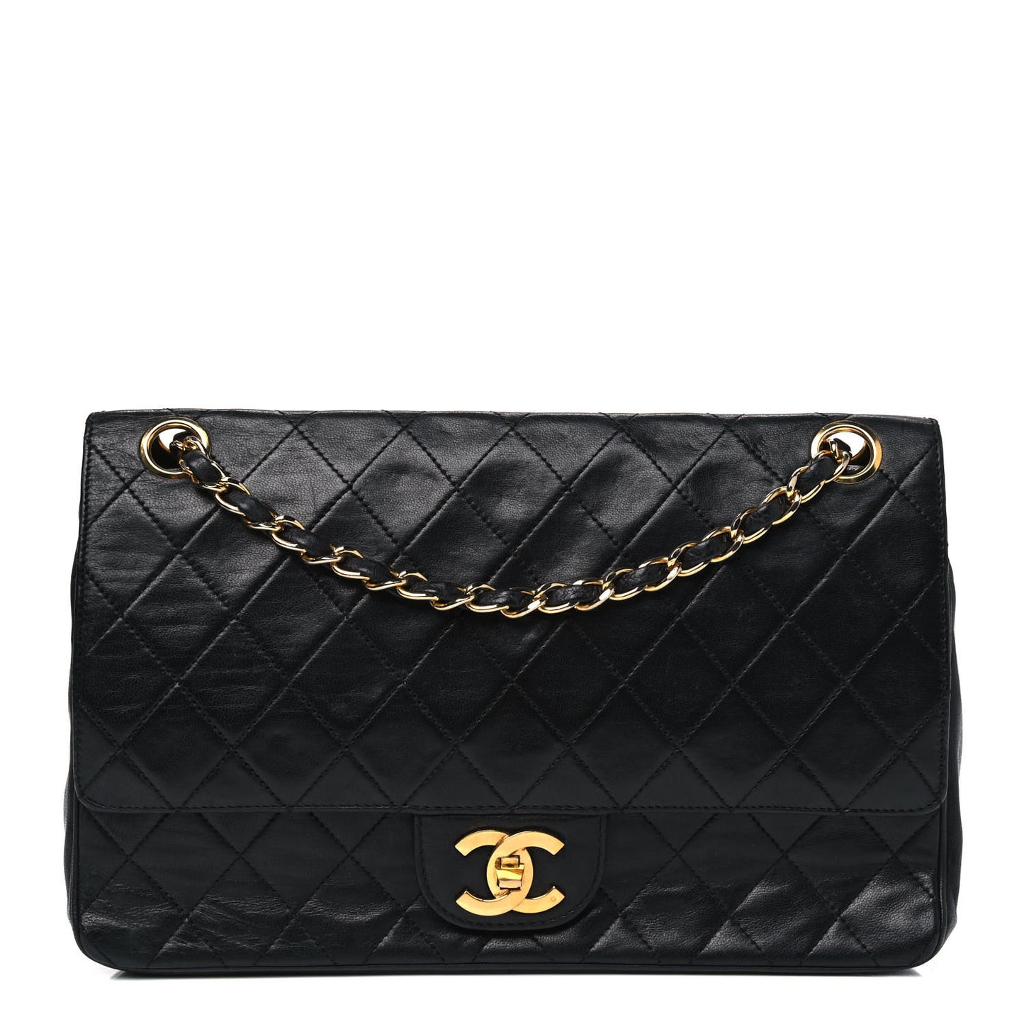 Lambskin Quilted Medium Double Flap Black