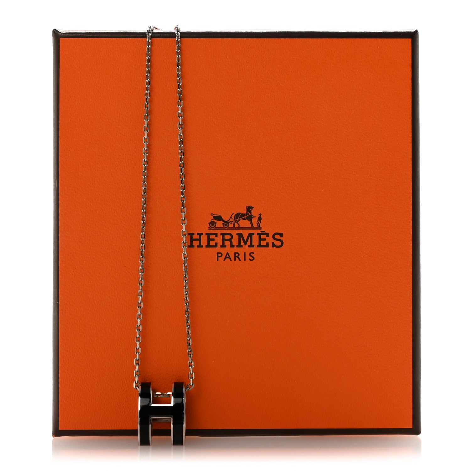 Hermes Lacquered Palladium Pop H Pendant Necklace Black 7 of 7