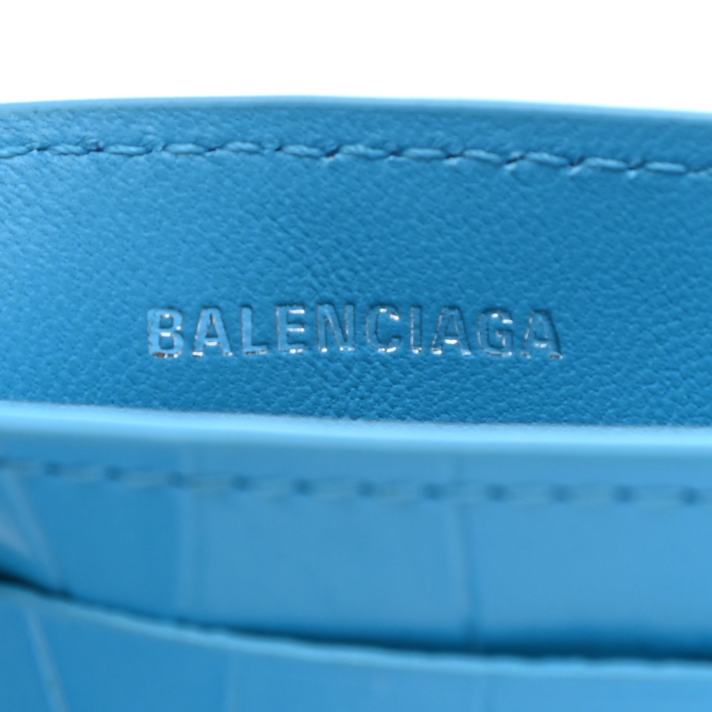Calfskin Logo Crocodile Embossed Cash Rounded Card Holder Cyan Black